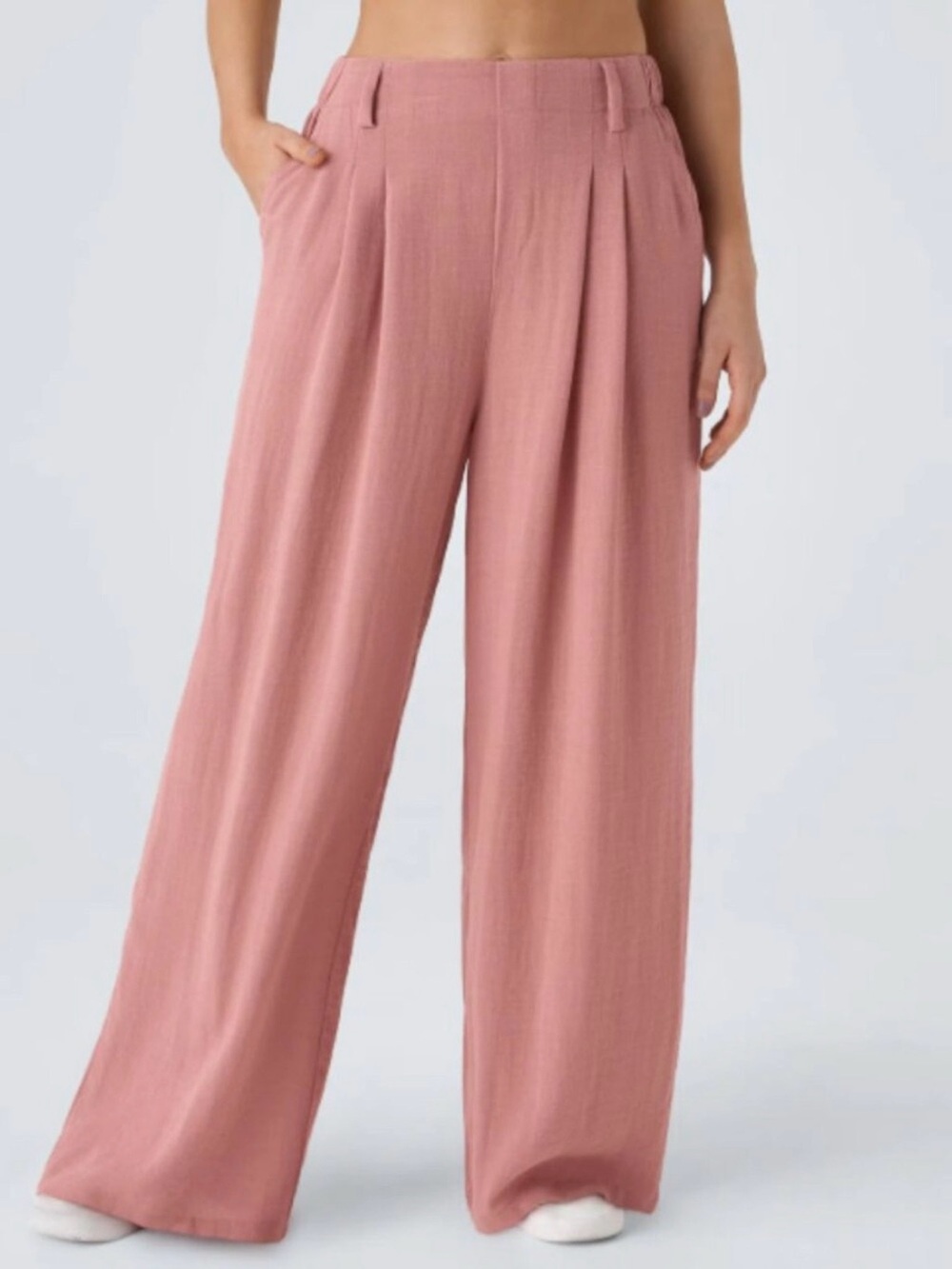 HALARA HIGH WAIST WIDE LEG CULOTTES LINEN-FEEL PALAZZO PANTS ROSETTE NEW SzXL